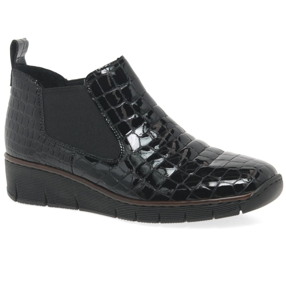 Svart Rieker Eria Chelsea Boots I Skinn Med Kilehæl For Kvinner