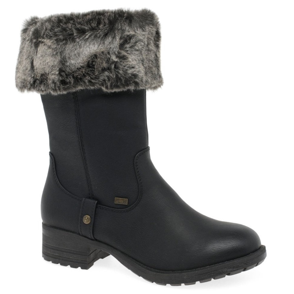 Svarte Rieker Newam Vannavstøtende Støvler I Fuskepels