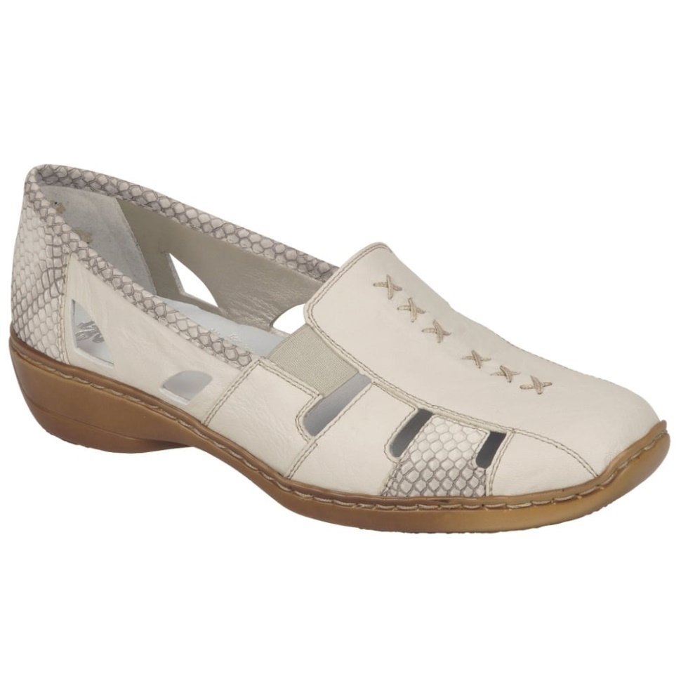 Cream Rieker Denise Slip On Vamp Sko