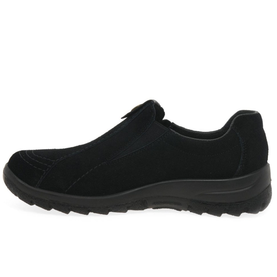 Rieker Emilia Kvinners Casual Semsket Slip On Loafers Svart