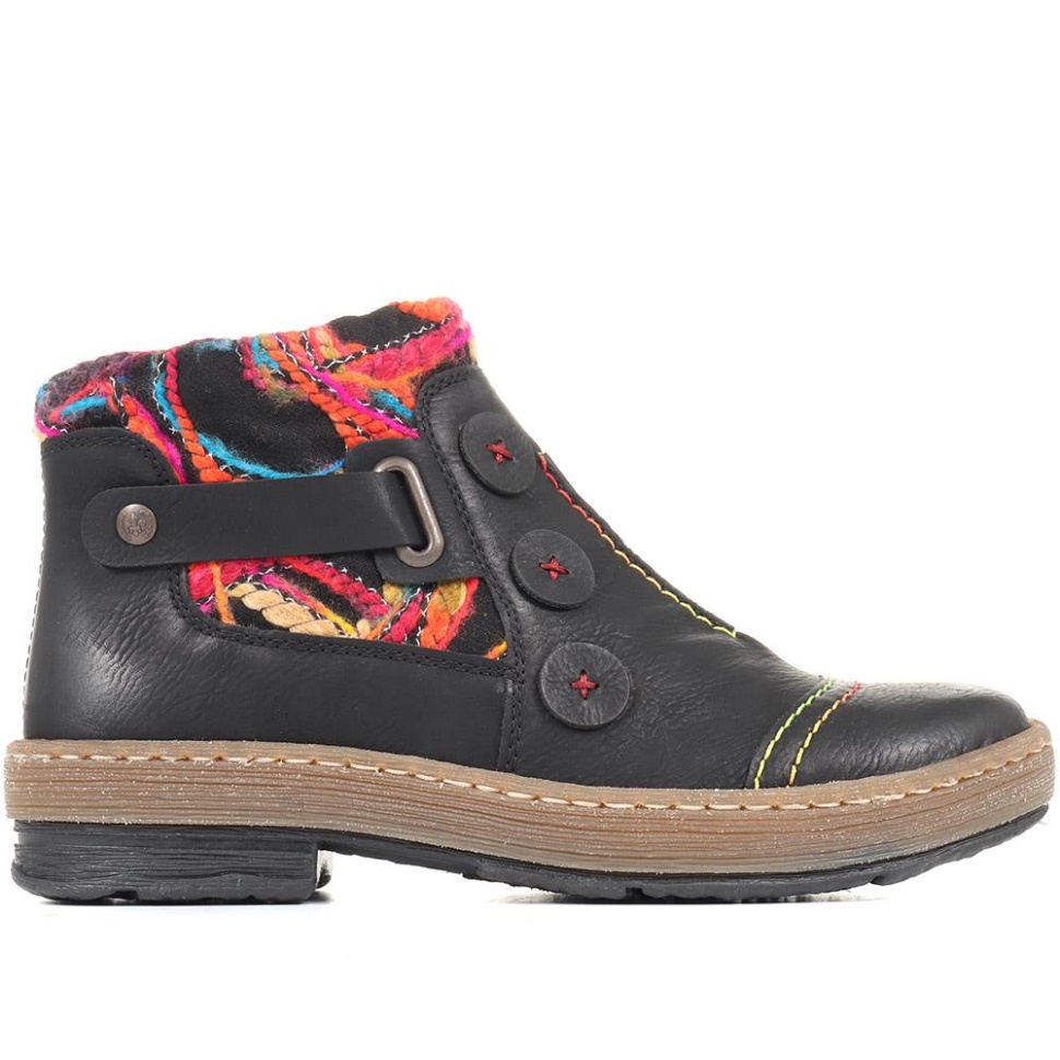 Rieker Svarte Ankelstøvletter I Kontrast