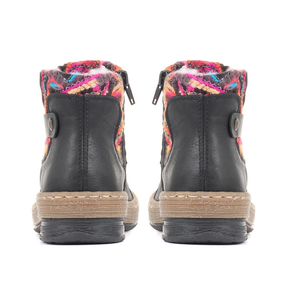 Rieker Svarte Ankelstøvletter I Kontrast