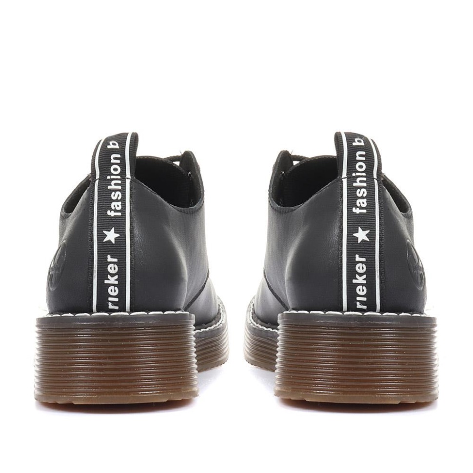 Rieker Sorte Derbysko Med Snøre I Skinn