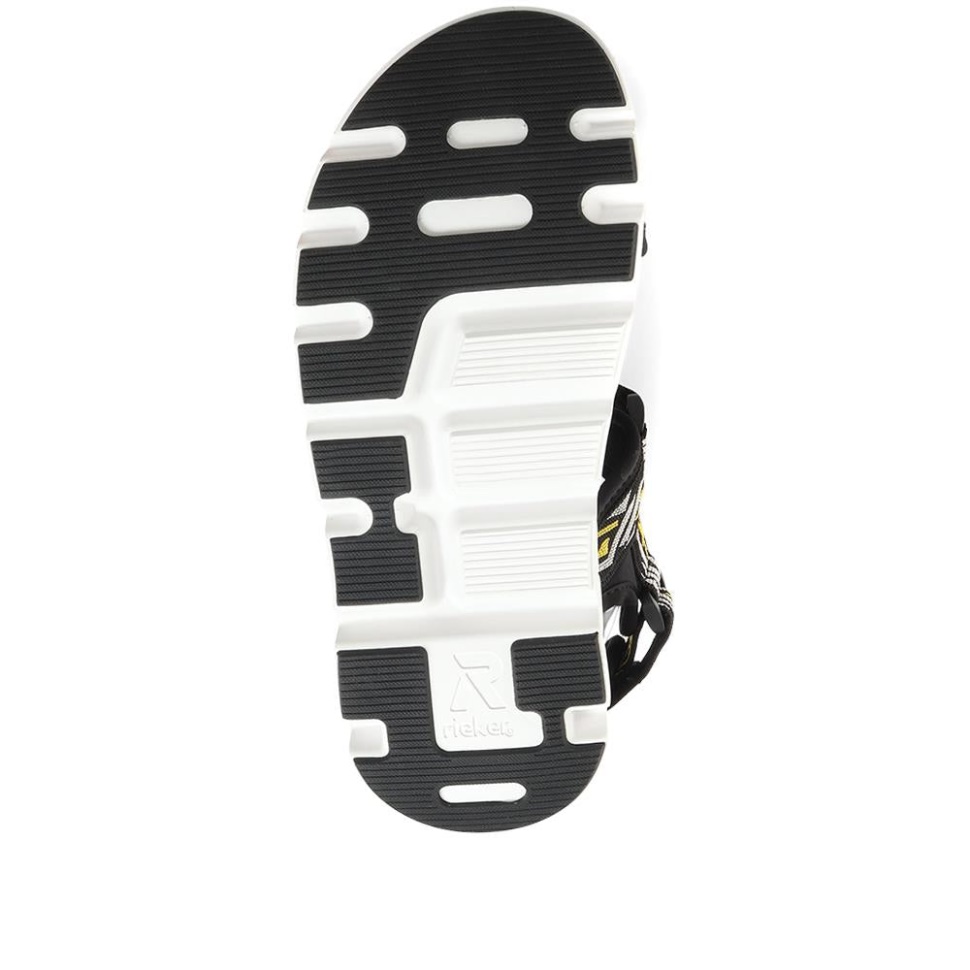 Rieker Svart-gul Justerbare Sandaler Med Bred Passform